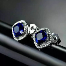 3Ct Cushion Cut Lab Created Sapphire Stud Earrings in 14k Yellow Gold Plated - £85.99 GBP