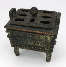 Vintage Bronze Miniature Incense Burner Censer Chinese Ding Fangding Cauldron - £45.07 GBP