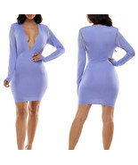 BEBE Long Sleeve Mini Dress Beaded Fringe Trim Plunge Neckline NWT Size ... - $59.39