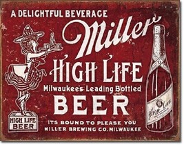 Miller Brewing High Life Bottle Beer Bound Please Retro Bar Decor Metal Sign - £12.65 GBP