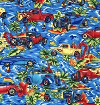 On The Move By Hoffman Bright Old Cars Tropical Hawaiian Cut Fabric Mate... - $12.87