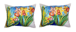 Pair of Betsy Drake Daffodils No Cord Indoor Outdoor Pillows 16 Inch X 20 Inch - £62.63 GBP