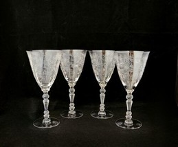 Fostoria CHINTZ Etched Crystal 7 5/8&quot; Water Goblets (4) Vintage Elegant Glass - $52.46