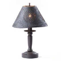 Bedside Table Lamp With Punched Tin Shade - Distressed Textured Black Finish Usa - £156.31 GBP