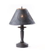 BEDSIDE TABLE LAMP with Punched Tin Shade - Distressed Textured Black Fi... - £155.00 GBP