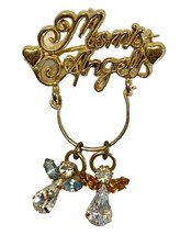 Vintage Moms Angels Charm Holder Pendant/Brooch With Two Crystal Angel C... - £14.07 GBP