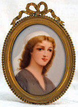 French School Miniature Oil On Porcelain Portrait Young Woman With Head Scarf - £239.07 GBP