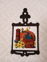 Vintage Cast Iron Ceramic Tile Trivet SAN-HUAN Taiwan Retro Pumpkin Dais... - £6.82 GBP