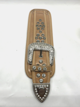 No Brand Rhinestone Bling Tan Leather Purse Strap Only Form Purse Art Craft - $19.94