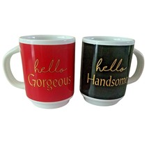 Hello Handsome Hello Gorgeous 10 oz Coffee Mugs Tea Cups Set of 2 Black Red - £15.65 GBP