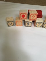 Vintage Children&#39;s Wood Toy Alphabet &amp; Picture Building Blocks 12Pc Lot+ 3 Red B - $44.43