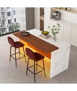 Modern 63" Kitchen Island Set, 2 Stools, Marble Look, LED, Grill - €561,75 EUR