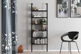 Zeus Black 6 Shelf Industrial Design Wall Mount Bookcase - £118.82 GBP