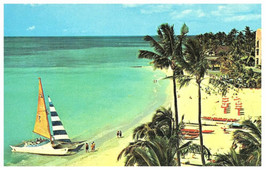 Catamaran and Ocean Views on Waikiki Beach Pan AM Airline Issued Hawaii Postcard - £7.87 GBP