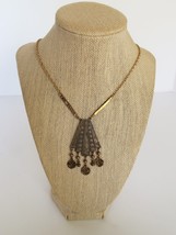 Vintage gold tone Art Nouveau inspired fan pendant necklace - $19.99