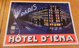 Luggage Label Hotel D&#39;Iena, Paris., France w Marcel Roche stamp on Back VG+ - $446.90 MXN