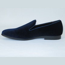 Mens Santino Luciano Shoes Soft Velvet Slip on Loafer Formal C351 Navy Blue image 5