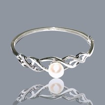 925 Sterling Silver 10.5-11mm Edison Cultured White Round Pearl 7 - 7.5&quot; Bangle - $105.19