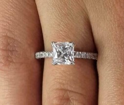 Princess Cut 2.15Ct Diamond 14k White Gold Finish Dainty Engagement Ring Size 5 - £107.72 GBP