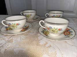 VINTAGE Semi Vitreous Floral  Edwin M. Knowles China Co. USA, 4 Saucers,... - £12.49 GBP
