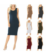 Womens Sleeveless Cotton Bodycon Tank Knee Length Midi Dress - $27.37 CAD