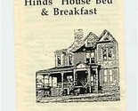 Miss Virginia&#39;s Menu Hinds House Bed &amp; Breakfast Rockwood Tennessee 1990&#39;s - $17.82