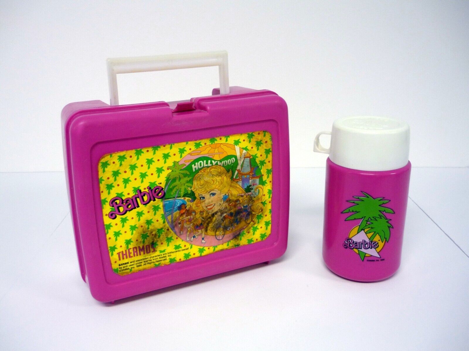 Barbie Hollywood Lunchbox Vintage Pink Plastic Lunch Box w/Thermos 1988 - $19.30