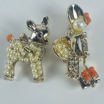 Vintage Little Bo Peep &amp; Sheep Faux Pearl Gem Pin Brooch Set School Girl - £12.82 GBP