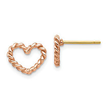 14K Rose Polished Twisted Heart Post Earrings TH995 - £136.76 GBP