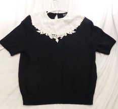 VTG Southern Lady Black &amp; White Top With Lace Collar Short Sleeve Size L... - $19.00