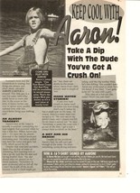 Aaron Carter teen magazine pinup clipping 90&#39;s teen Idol shirtless swimming - $3.50
