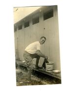 World War 1 Photograph Soldier Washes Clothes in Bucket - $14.83