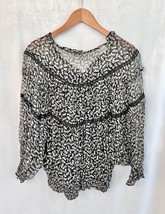 SUNDANCE Kitty Cat Long Sleeve Silk Peasant Top Black White Tie Neck MED... - $24.99