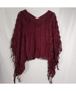 Indigo Thread Women&#39;s Burgandy Lace/Tassel Batwing Boho Top Size SM - $26.73
