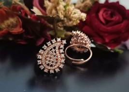 Estilo Bollywood Indio Cz Chapado en Oro Rosa Compromiso Considerable Ring Joya - £14.93 GBP