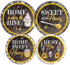SET OF 4 TIN STOVETOP BURNER COVERS (2-10&quot;,2-8&quot;)BEES &amp; INSPIRATIONAL MES... - £18.59 GBP