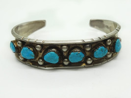 Estate Helen Long Navajo Artisan Signed Sterling Silver Turquoise Cuff Bracelet - £637.45 GBP