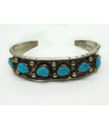 Estate Helen Long Navajo Artisan Signed Sterling Silver Turquoise Cuff B... - £625.17 GBP