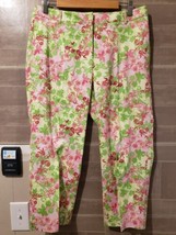 Womens Lizgolf Audra Pants Capris Size 10 Green White Pink Floral - £17.57 GBP
