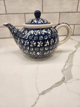 Vintage Boleslawiec Polish Pottery Blue And Green Teapot Handmade in Poland - £24.10 GBP