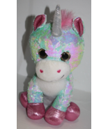 Inter American White Plush Blue 2 Way Sequins Unicorn 14" Stuffed Soft T... - $29.22