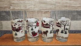 Libbey Currier &amp; Ives - Winter Snow Scene Christmas Drinking Glasses - Set of 4! - £22.77 GBP