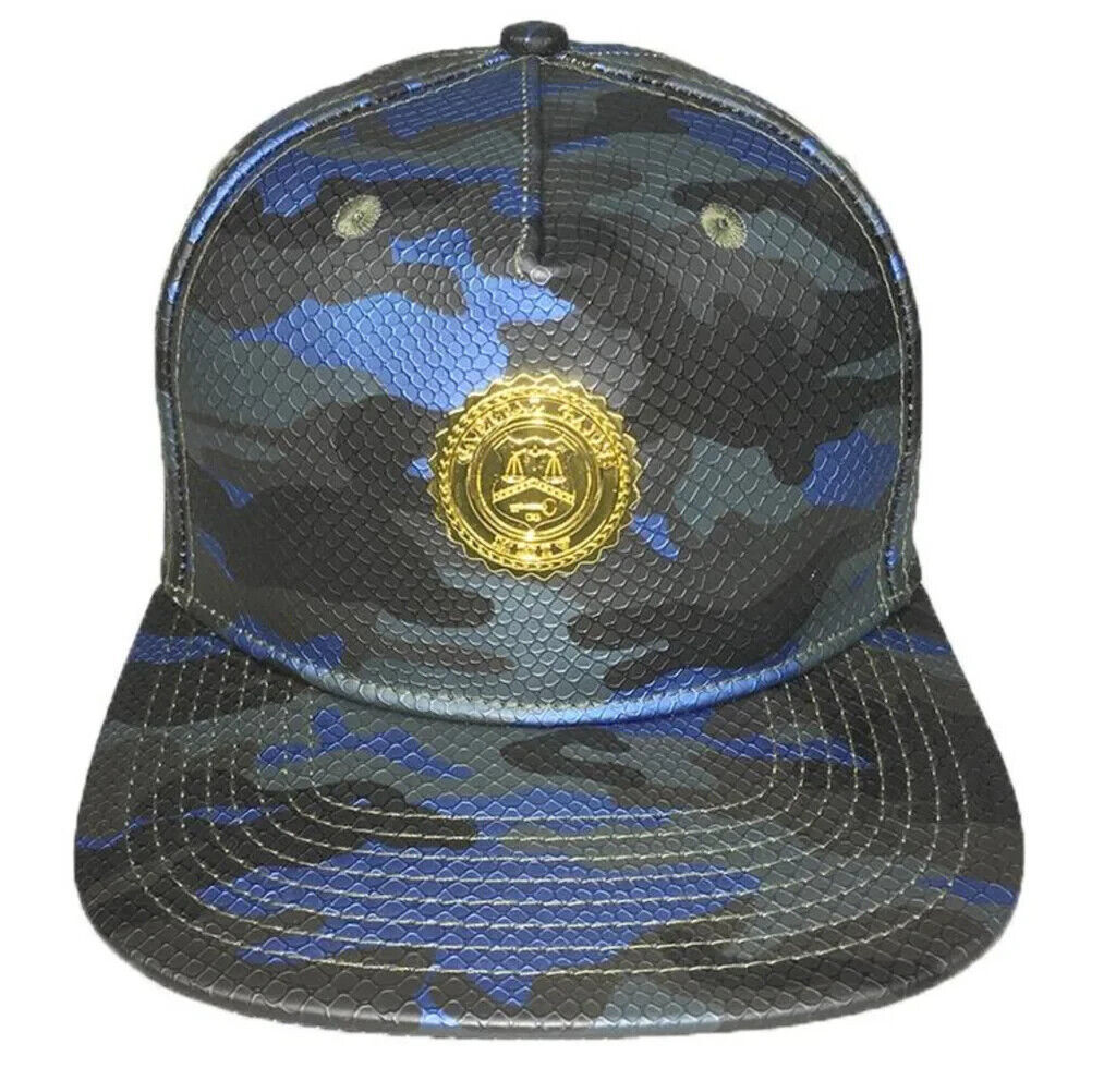 Capital Gains Snake Embossed Leather Blue Camo Hat Adjustable Strap Back Cap