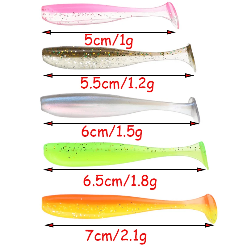 Sporting 50pcs/box Soft T Tail Paddle Tail Baits 5cm 5.5cm 6cm 7cm ,artificial I - £18.48 GBP