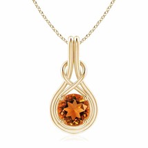 ANGARA Round Citrine Solitaire Infinity Knot Pendant in 14K Gold | 18&quot; Chain - £723.12 GBP