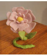 Felted Wool Flower Sculpture Wired Stem 19&quot;H FIBER ART PINK/GREEN 15&quot; X 5&quot; - $25.71 CAD