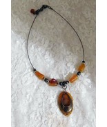 Vintage Silvertone &amp;  Amber Colored Bead Necklace  18 1/2&quot;  Unique &amp; Bea... - £13.25 GBP