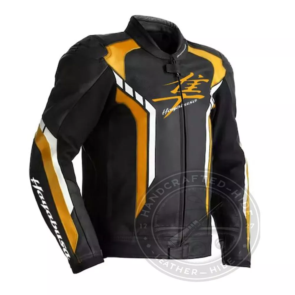  Men,s Suzuki Hayabusa Black/Yellow Leather Motorcycle Jacket CE-APROVED... - $2,779.74 MXN