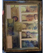 POLAND Set Of 7 POLISH old GOLD FOIL Banknotes WITH CERTIFICATE in frame... - £69.03 GBP