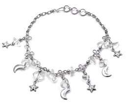 Mia Jewel Shop Moon and Stars Charm Chip Stone Dangle Silver Metal Chain Anklet  - £12.62 GBP